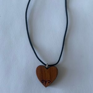 Wooden Large Bohemian Heart Pendant Necklace